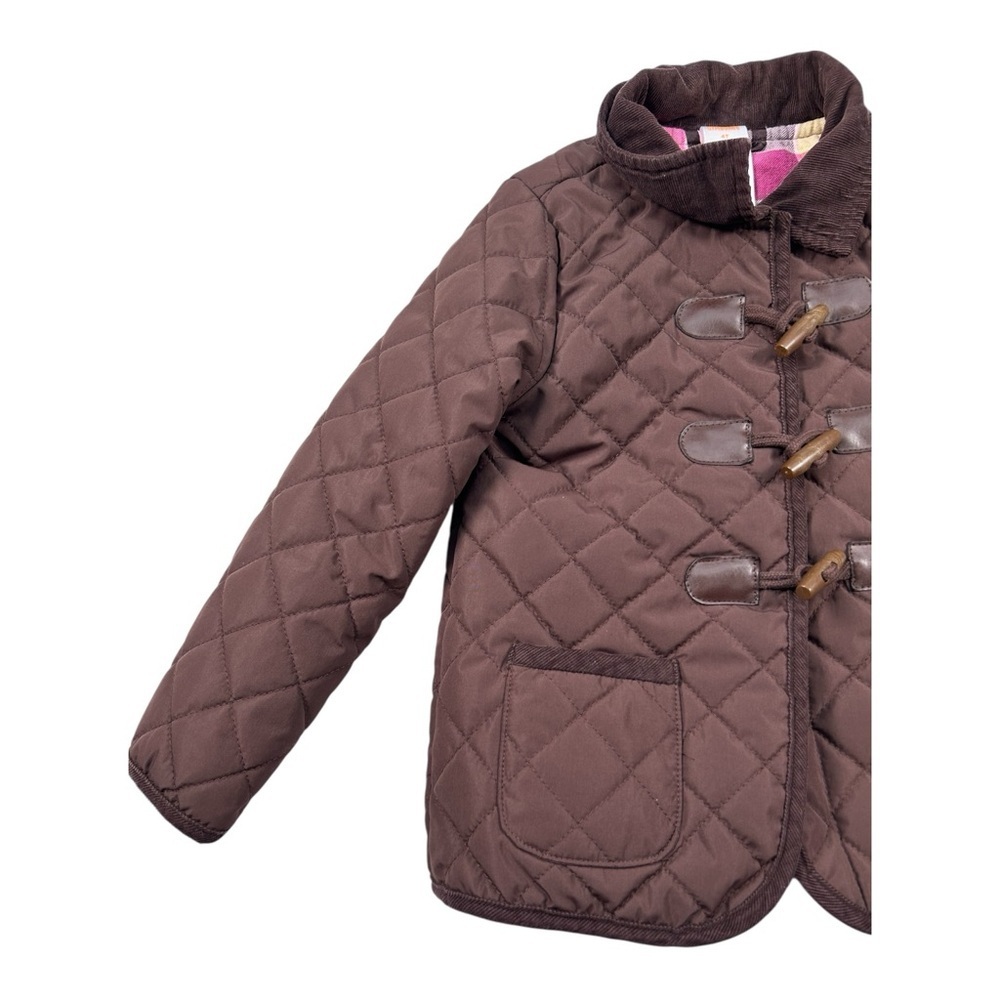 Gymboree Toddler Girls Quilted Jacket Size 4T Brown Plaid Lined Toggle Coat - Picture 4 of 11